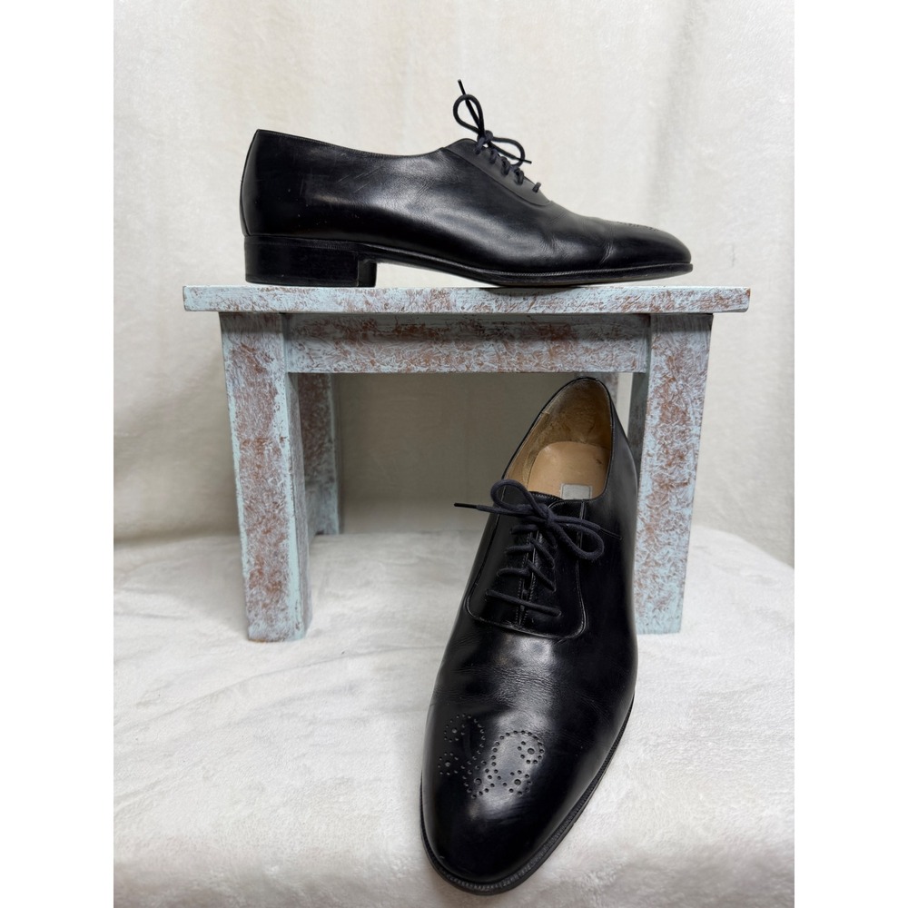 Bally Oxfords Mens 11 Black Leather Medallion Toe Lace Up Dress Shoes Italy